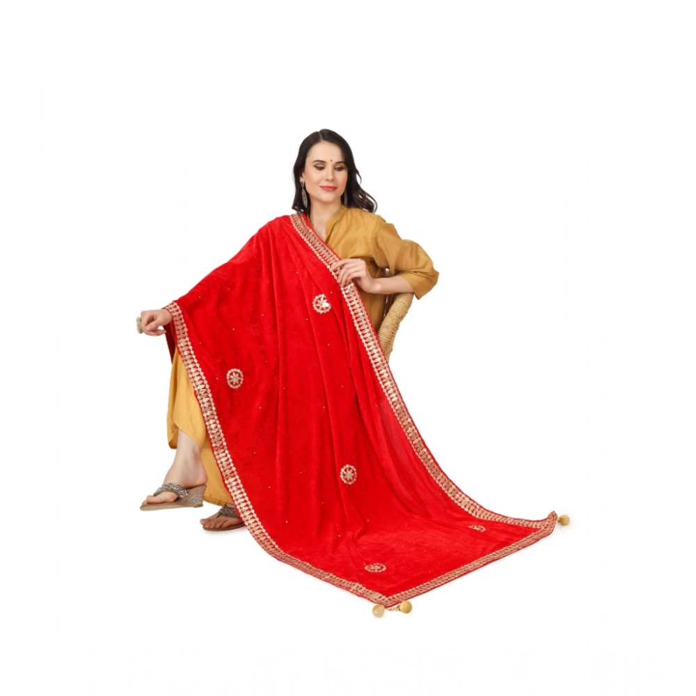 Women's Velvet Gotta Patti Dupatta (Red, Length: 2.25 to 2.50 Mtr) - Image 5