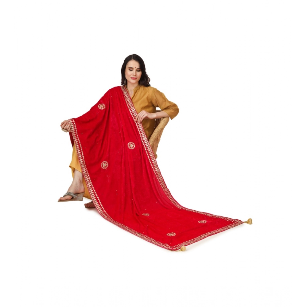 Women's Velvet Gotta Patti Dupatta (Pink, Length: 2.25 to 2.50 Mtr) - Image 5