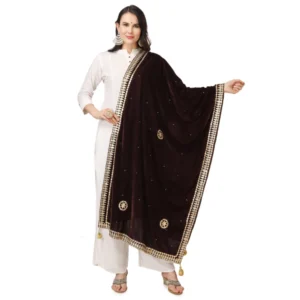 Women's Velvet Gotta Patti Dupatta (Brown, Length: 2.25 to 2.50 Mtr)