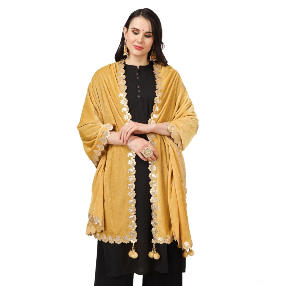 Women's Velvet Gotta Patti Dupatta (Yellow, Length: 2.25 to 2.50 Mtr) - Image 4