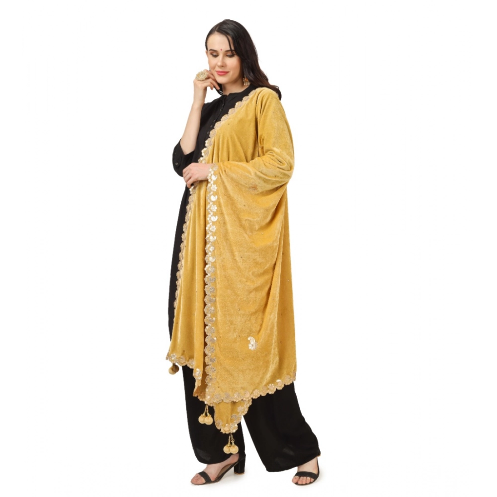 Women's Velvet Gotta Patti Dupatta (Yellow, Length: 2.25 to 2.50 Mtr) - Image 2