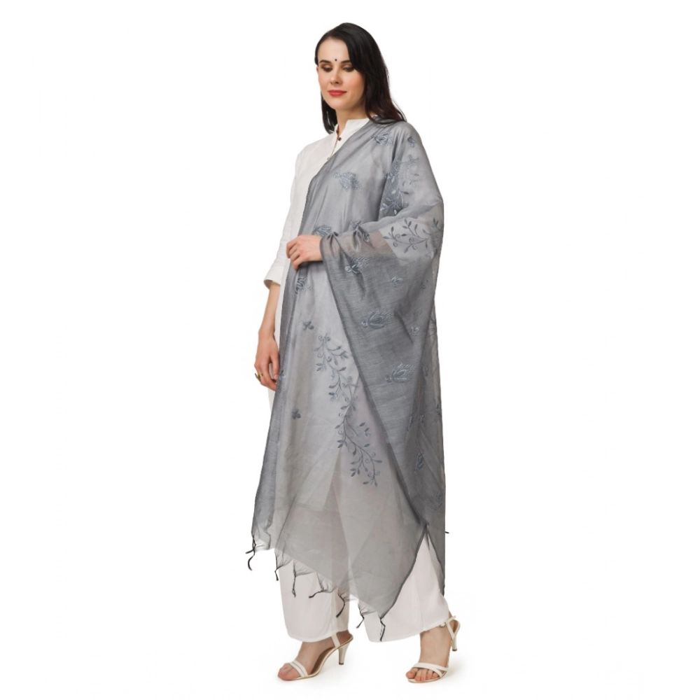 Women's Cotton Embroidered Dupatta (Grey, Length: 2.25 to 2.50 Mtr) - Image 2