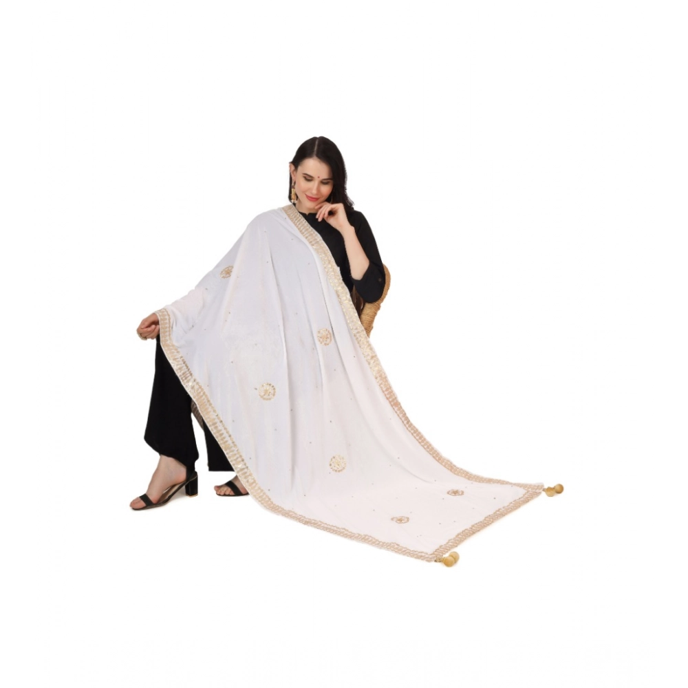 Women's Velvet Gotta Patti Dupatta (White, Length: 2.25 to 2.50 Mtr) - Image 5