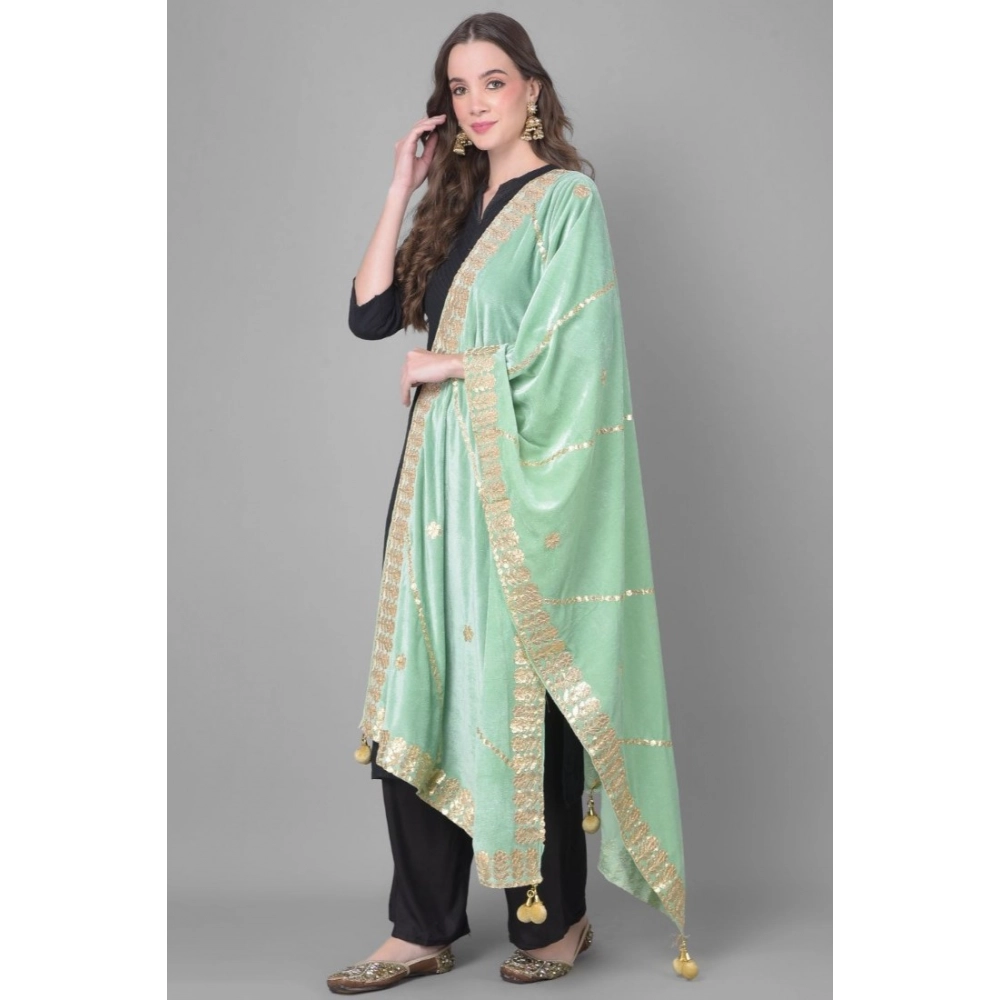 Women's Velvet Gotta Patti Dupatta (Sea Green, Length: 2.25 to 2.50 Mtr) - Image 3