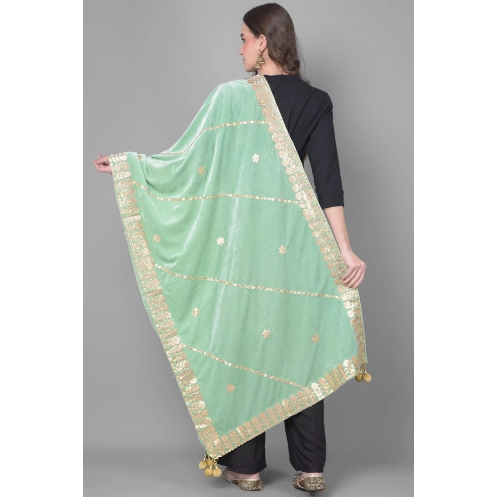 Women's Velvet Gotta Patti Dupatta (Sea Green, Length: 2.25 to 2.50 Mtr) - Image 2