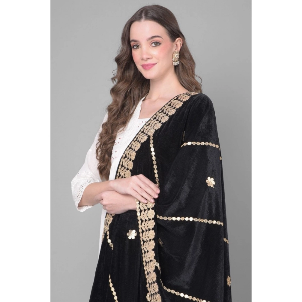 Women's Velvet Gotta Patti Dupatta (Black, Length: 2.25 to 2.50 Mtr) - Image 3