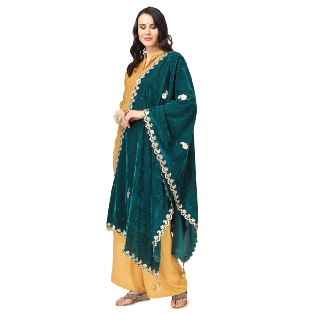 Women's Velvet Gotta Patti Dupatta (Dark Green, Length: 2.25 to 2.50 Mtr) - Image 2