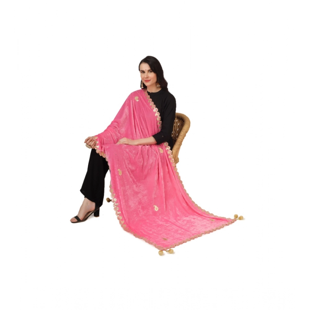 Women's Velvet Gotta Patti Dupatta (Pink, Length: 2.25 to 2.50 Mtr) - Image 5