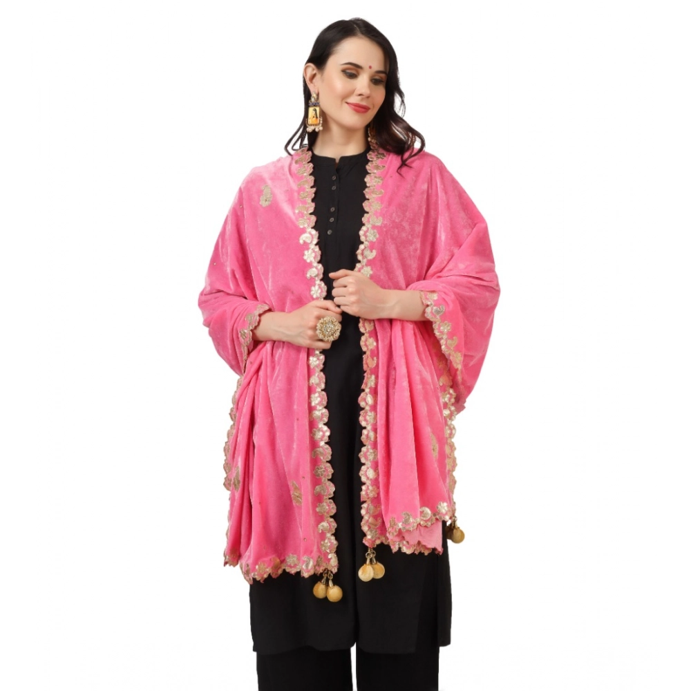 Women's Velvet Gotta Patti Dupatta (Pink, Length: 2.25 to 2.50 Mtr) - Image 4