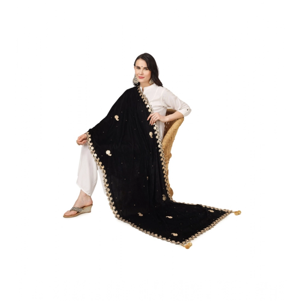 Women's Velvet Gotta Patti Dupatta (Black, Length: 2.25 to 2.50 Mtr) - Image 5