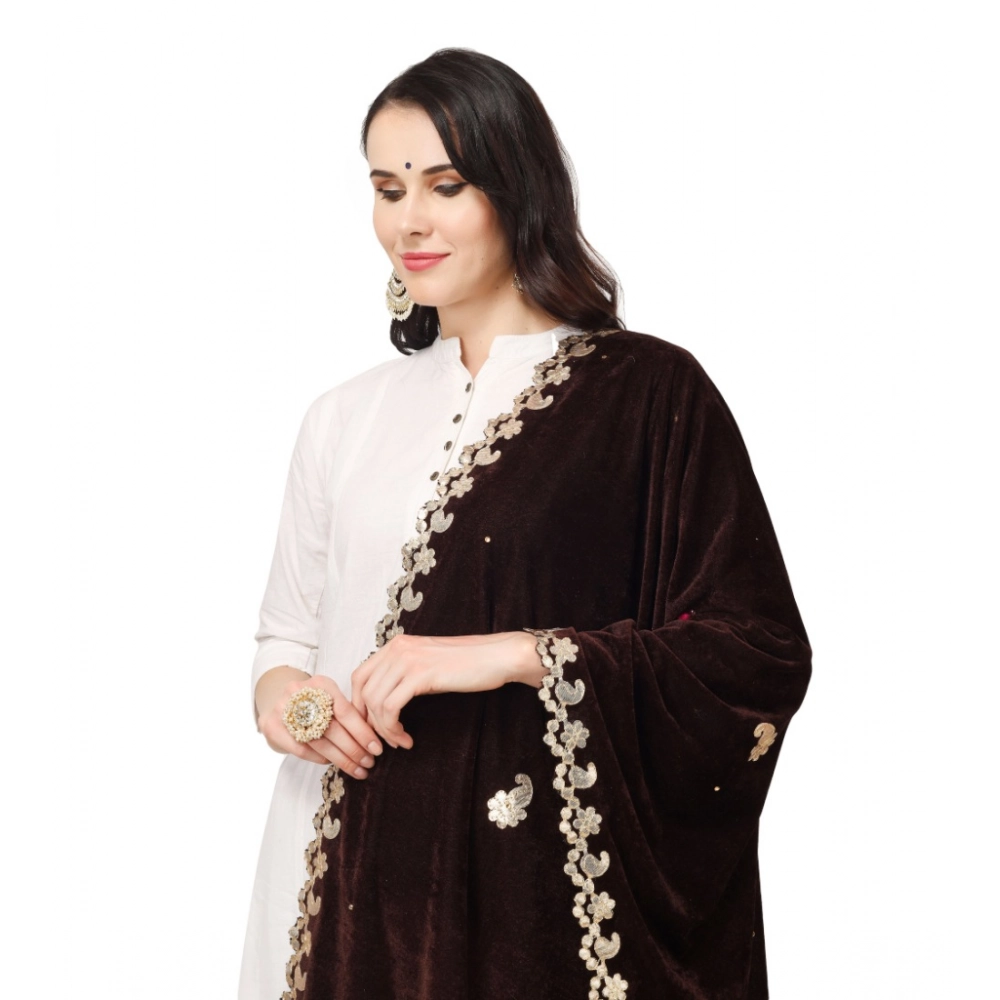Women's Velvet Gotta Patti Dupatta (Brown, Length: 2.25 to 2.50 Mtr) - Image 3