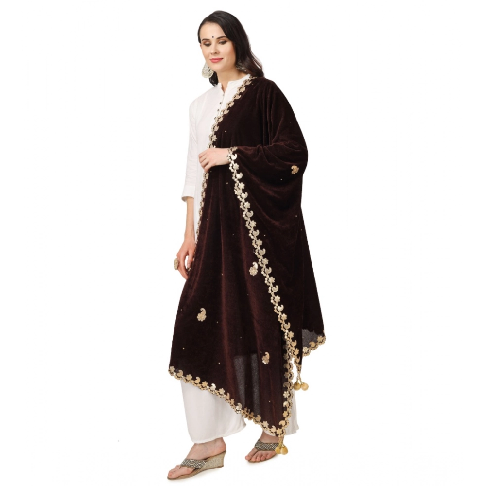 Women's Velvet Gotta Patti Dupatta (Brown, Length: 2.25 to 2.50 Mtr) - Image 2