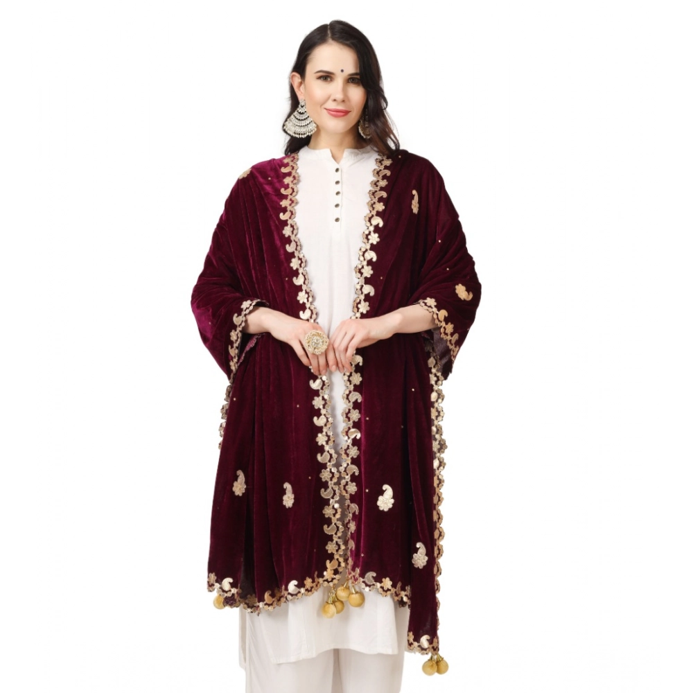 Women's Velvet Gotta Patti Dupatta (Purple, Length: 2.25 to 2.50 Mtr) - Image 4