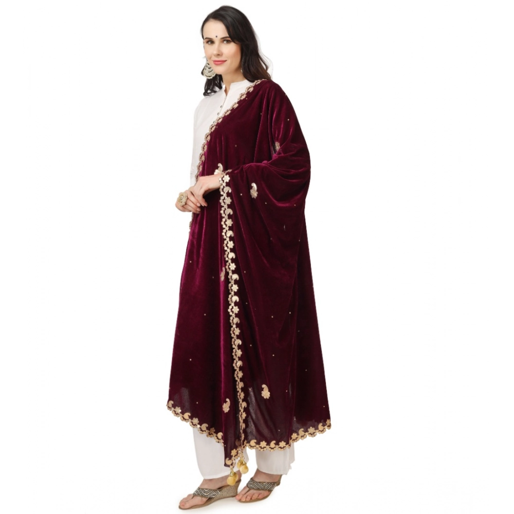 Women's Velvet Gotta Patti Dupatta (Purple, Length: 2.25 to 2.50 Mtr) - Image 2