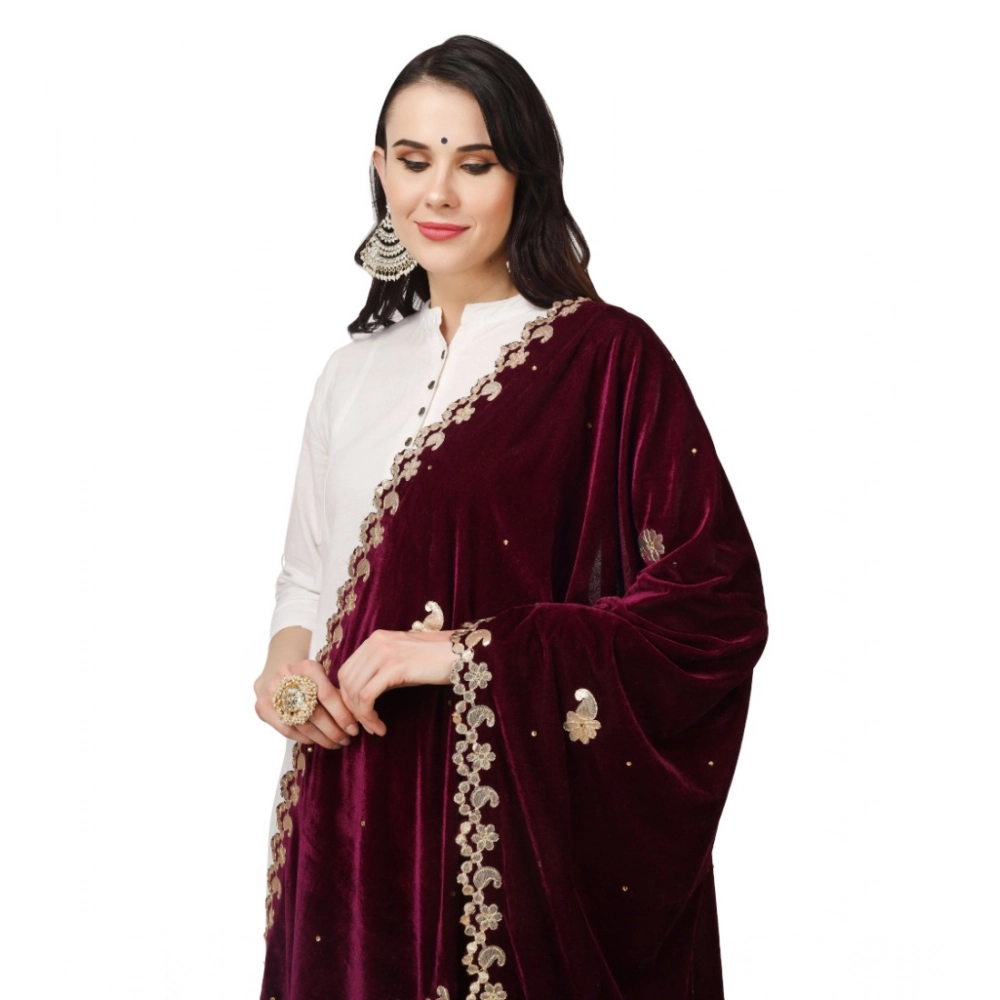 Women's Velvet Gotta Patti Dupatta (Purple, Length: 2.25 to 2.50 Mtr) - Image 3