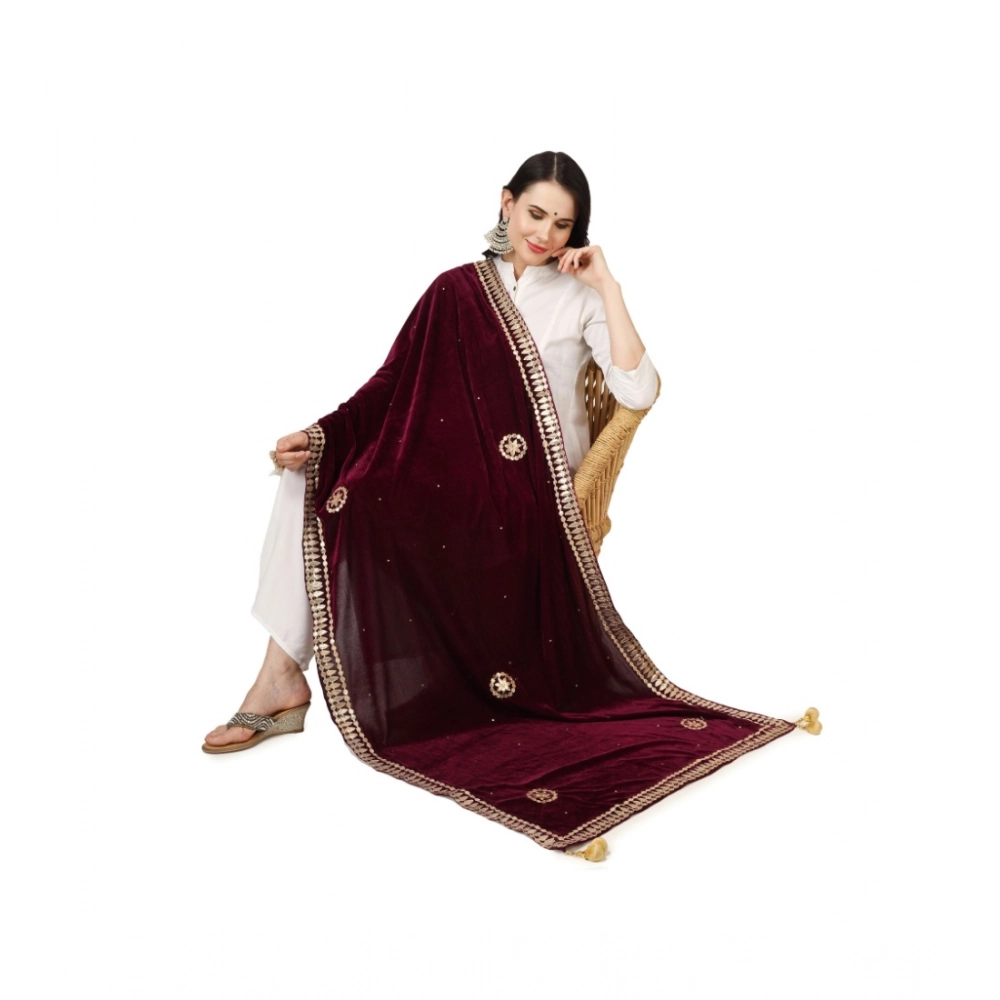 Women's Velvet Gotta Patti Dupatta (Purple, Length: 2.25 to 2.50 Mtr) - Image 5