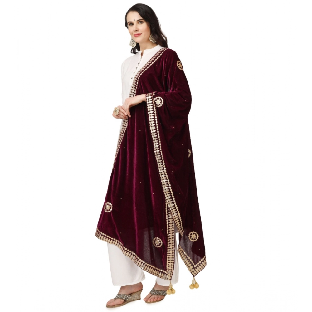 Women's Velvet Gotta Patti Dupatta (Purple, Length: 2.25 to 2.50 Mtr) - Image 2