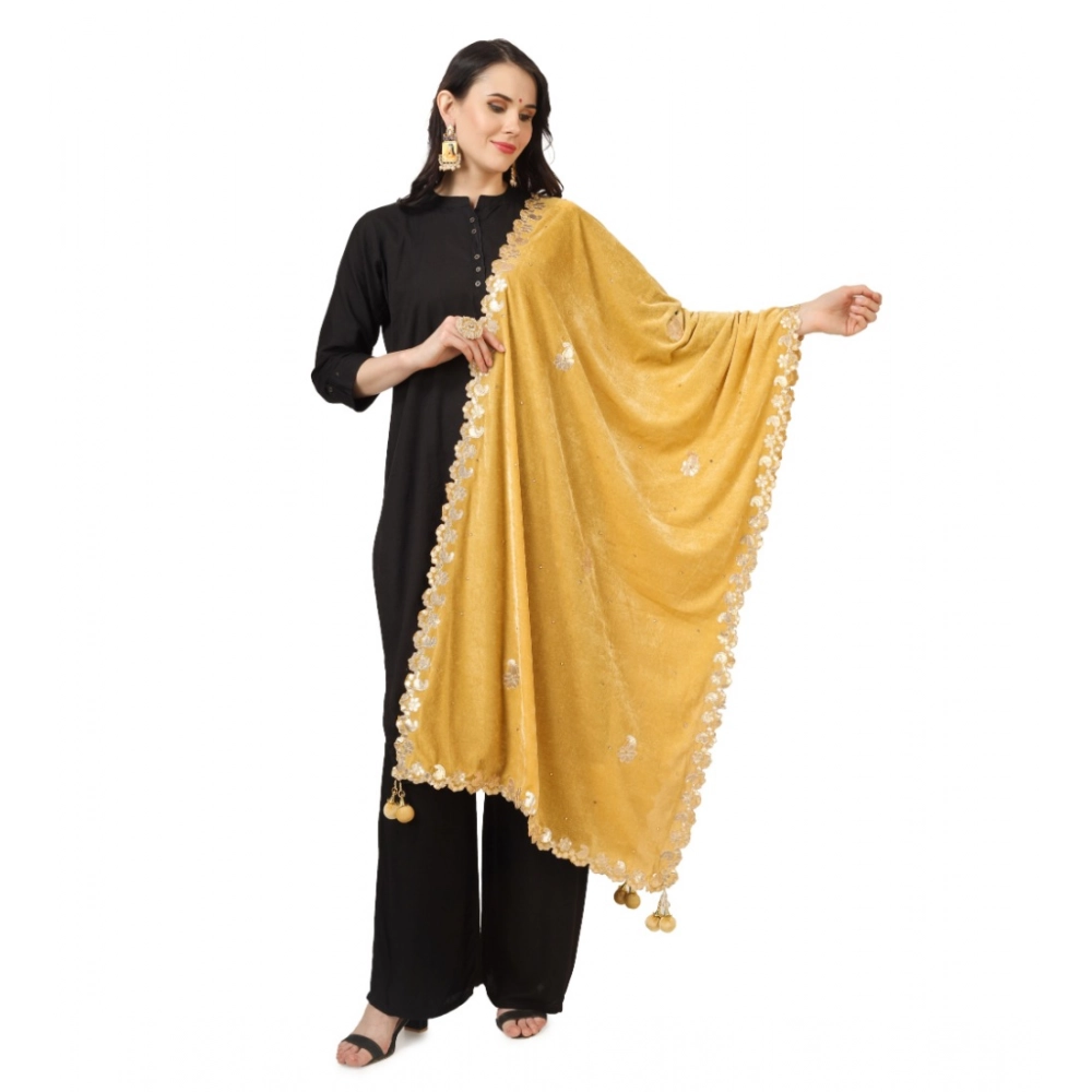 Women's Velvet Gotta Patti Dupatta (Yellow, Length: 2.25 to 2.50 Mtr)
