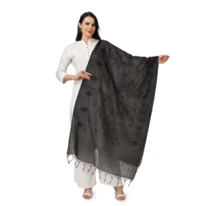 Women's Cotton Embroidered Dupatta (Black, Length: 2.25 to 2.50 Mtr)