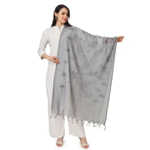 Women's Cotton Embroidered Dupatta (Grey, Length: 2.25 to 2.50 Mtr)