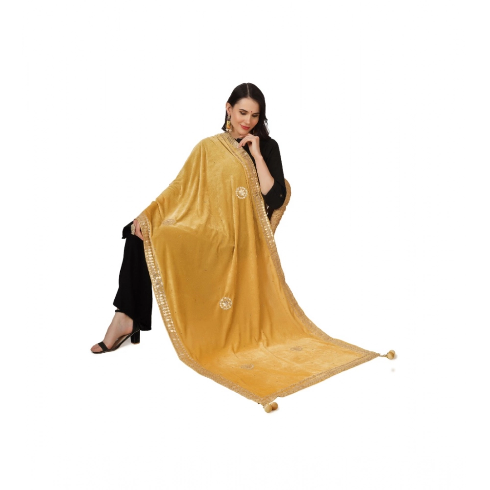 Women's Velvet Gotta Patti Dupatta (Yellow, Length: 2.25 to 2.50 Mtr) - Image 5