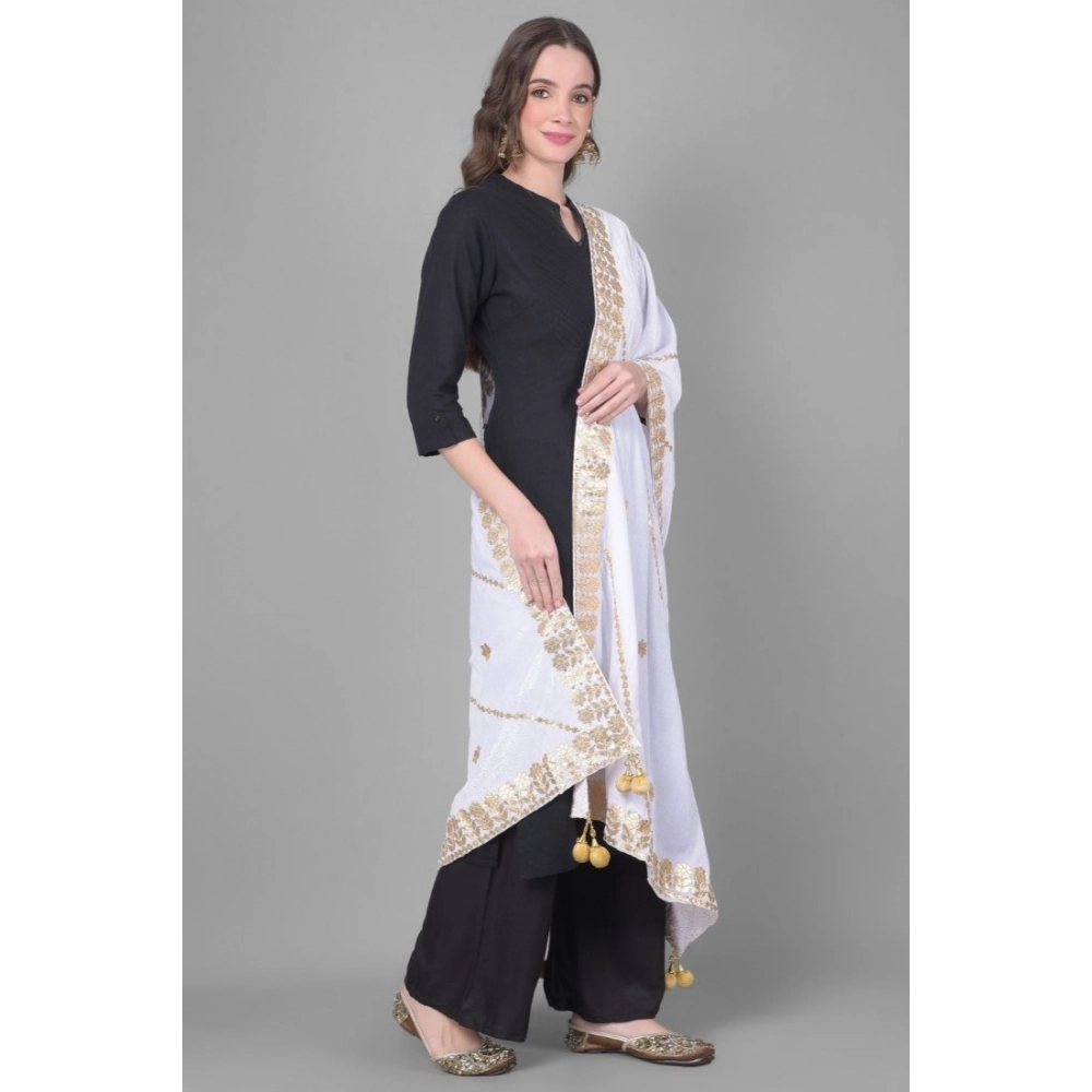Women's Velvet Gotta Patti Dupatta (Off White, Length: 2.25 to 2.50 Mtr) - Image 3