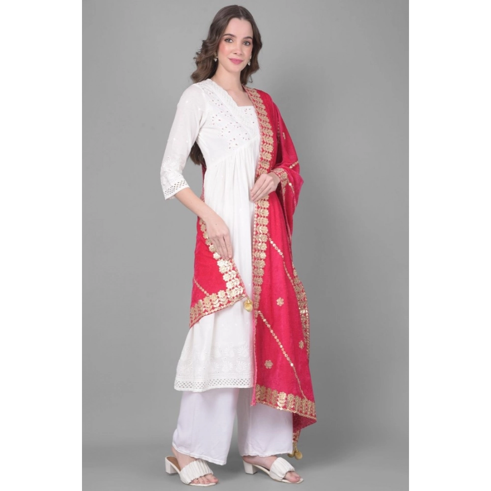 Women's Velvet Gotta Patti Dupatta (Pink, Length: 2.25 to 2.50 Mtr) - Image 4