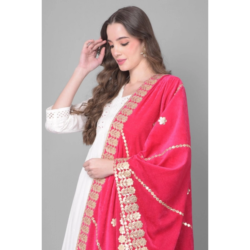 Women's Velvet Gotta Patti Dupatta (Pink, Length: 2.25 to 2.50 Mtr) - Image 2