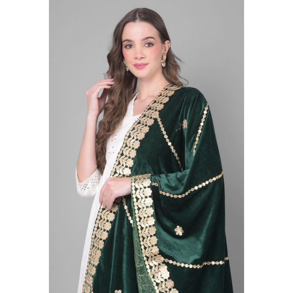 Women's Velvet Gotta Patti Dupatta (Green, Length: 2.25 to 2.50 Mtr) - Image 3