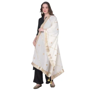 Women's Velvet Gotta Patti Dupatta (White, Length: 2.25 to 2.50 Mtr)