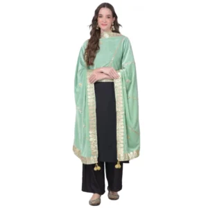 Women's Velvet Gotta Patti Dupatta (Sea Green, Length: 2.25 to 2.50 Mtr)