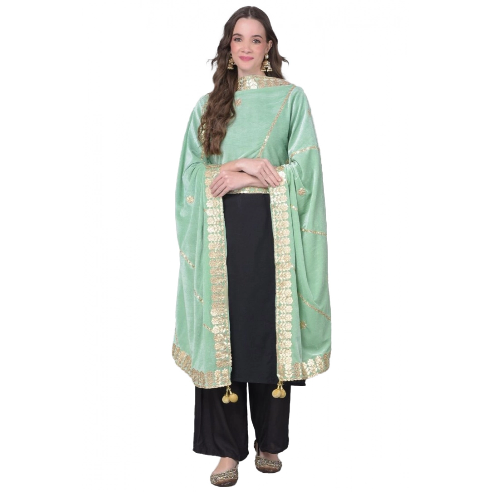 Women's Velvet Gotta Patti Dupatta (Sea Green, Length: 2.25 to 2.50 Mtr)