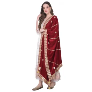 Women's Velvet Gotta Patti Dupatta (Maroon, Length: 2.25 to 2.50 Mtr)