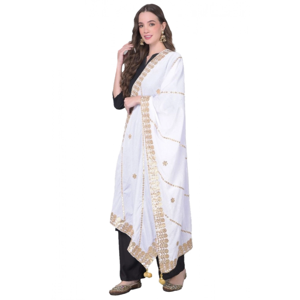 Women's Velvet Gotta Patti Dupatta (Off White, Length: 2.25 to 2.50 Mtr)