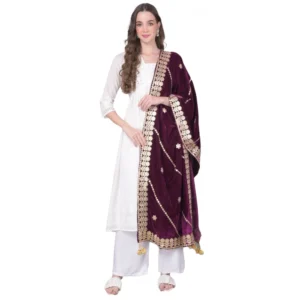 Women's Velvet Gotta Patti Dupatta (Wine, Length: 2.25 to 2.50 Mtr)