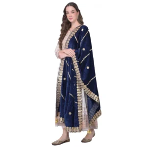 Women's Velvet Gotta Patti Dupatta (Navy, Length: 2.25 to 2.50 Mtr)