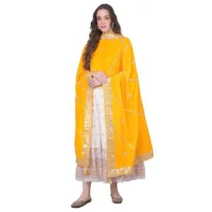 Women's Velvet Gotta Patti Dupatta (Yellow, Length: 2.25 to 2.50 Mtr)