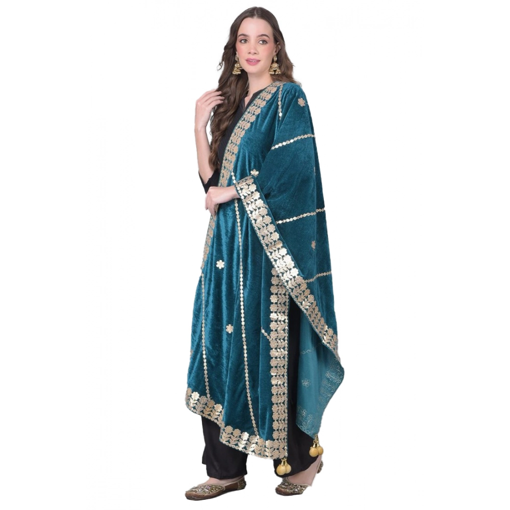 Women's Velvet Gotta Patti Dupatta (Teal, Length: 2.25 to 2.50 Mtr)