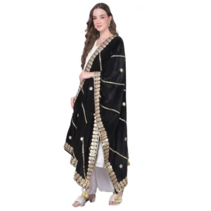 Women's Velvet Gotta Patti Dupatta (Black, Length: 2.25 to 2.50 Mtr)