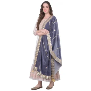 Women's Velvet Gotta Patti Dupatta (Grey, Length: 2.25 to 2.50 Mtr)