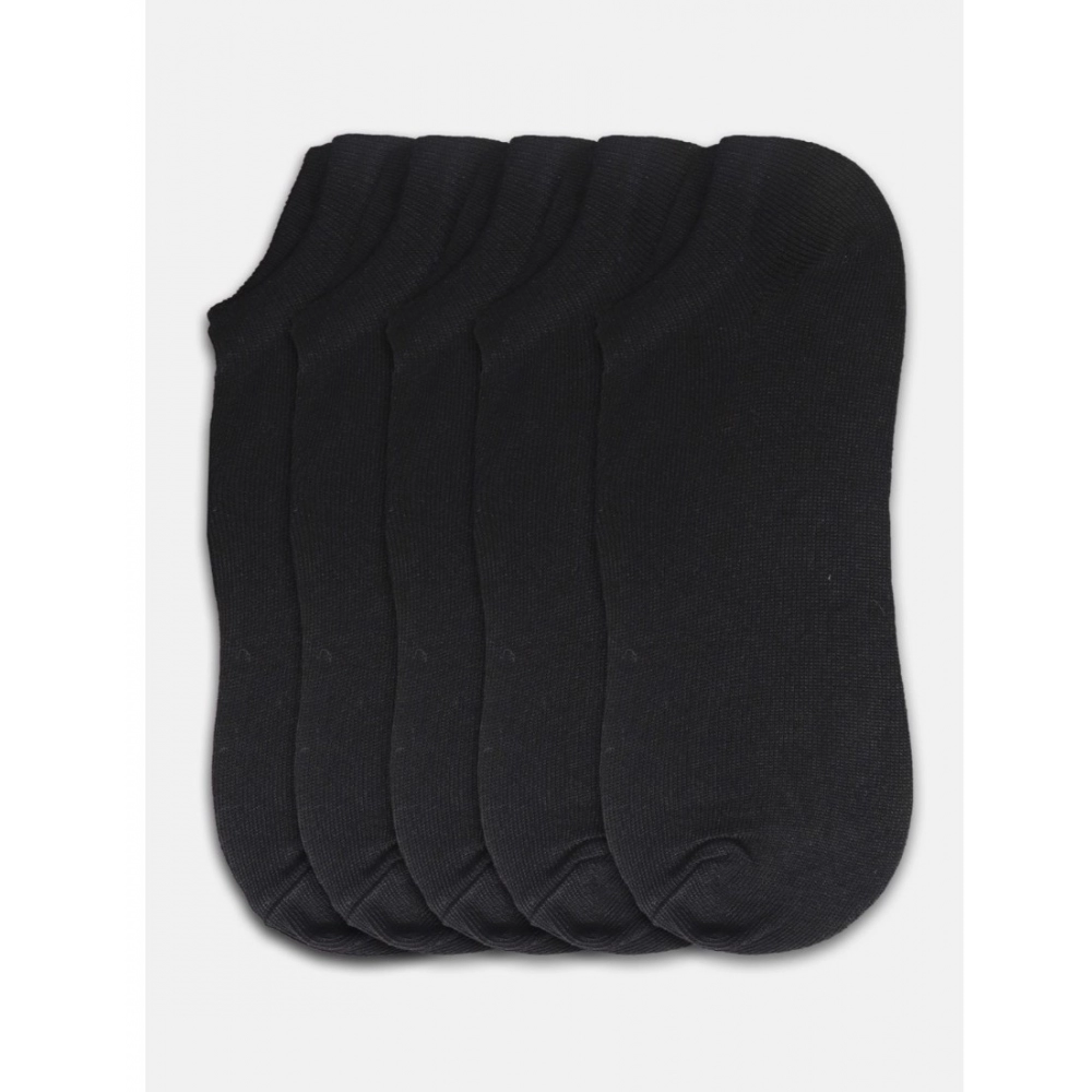 5 Pairs Unisex Casual Cotton Blended Solid Ankle length Socks (Black) - Image 2