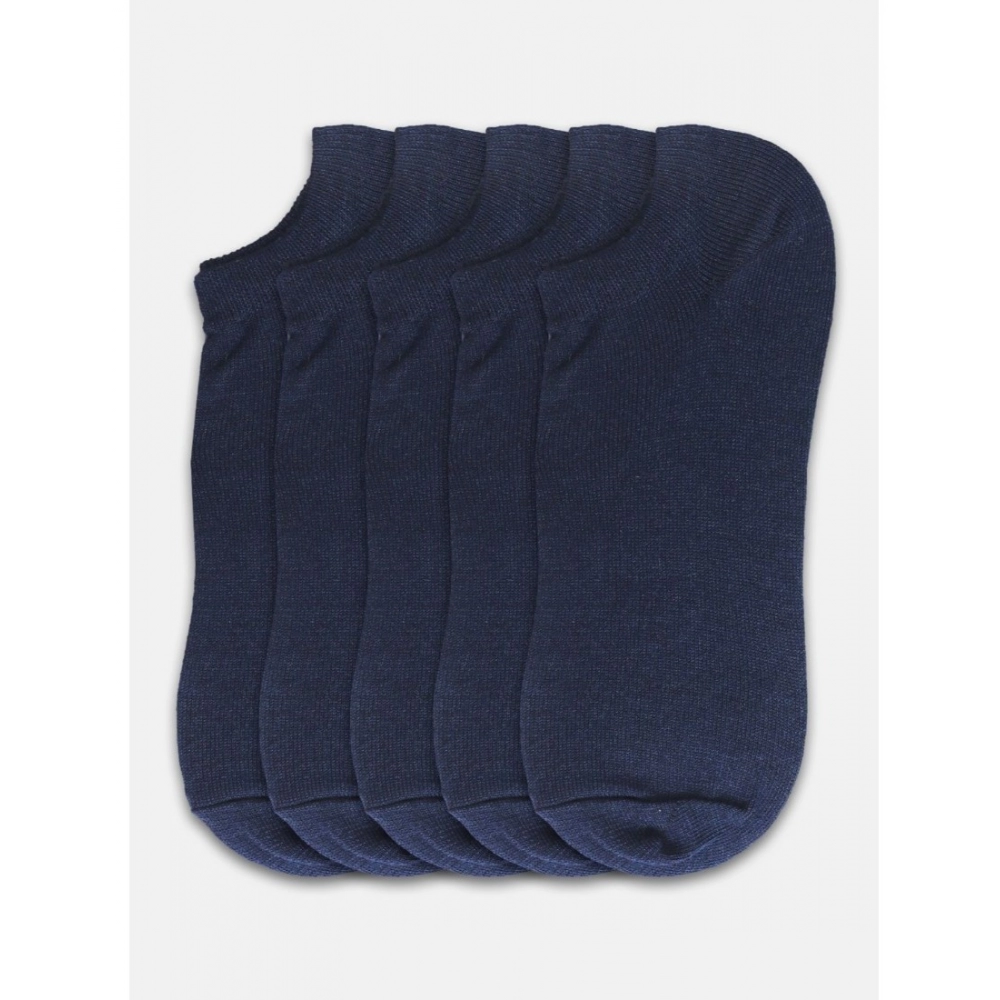 5 Pairs Unisex Casual Cotton Blended Solid Ankle length Socks (Navy) - Image 2