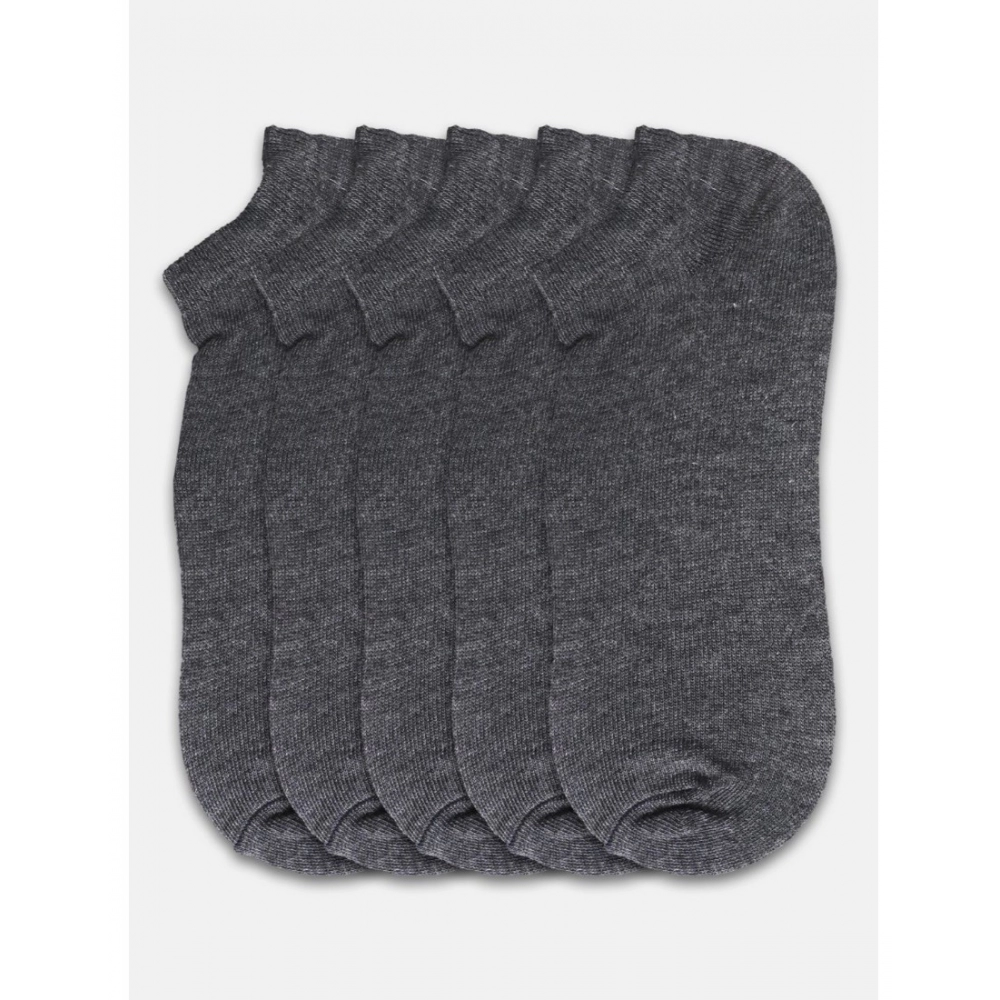 5 Pairs Unisex Casual Cotton Blended Solid Ankle length Socks (Dark Grey) - Image 2