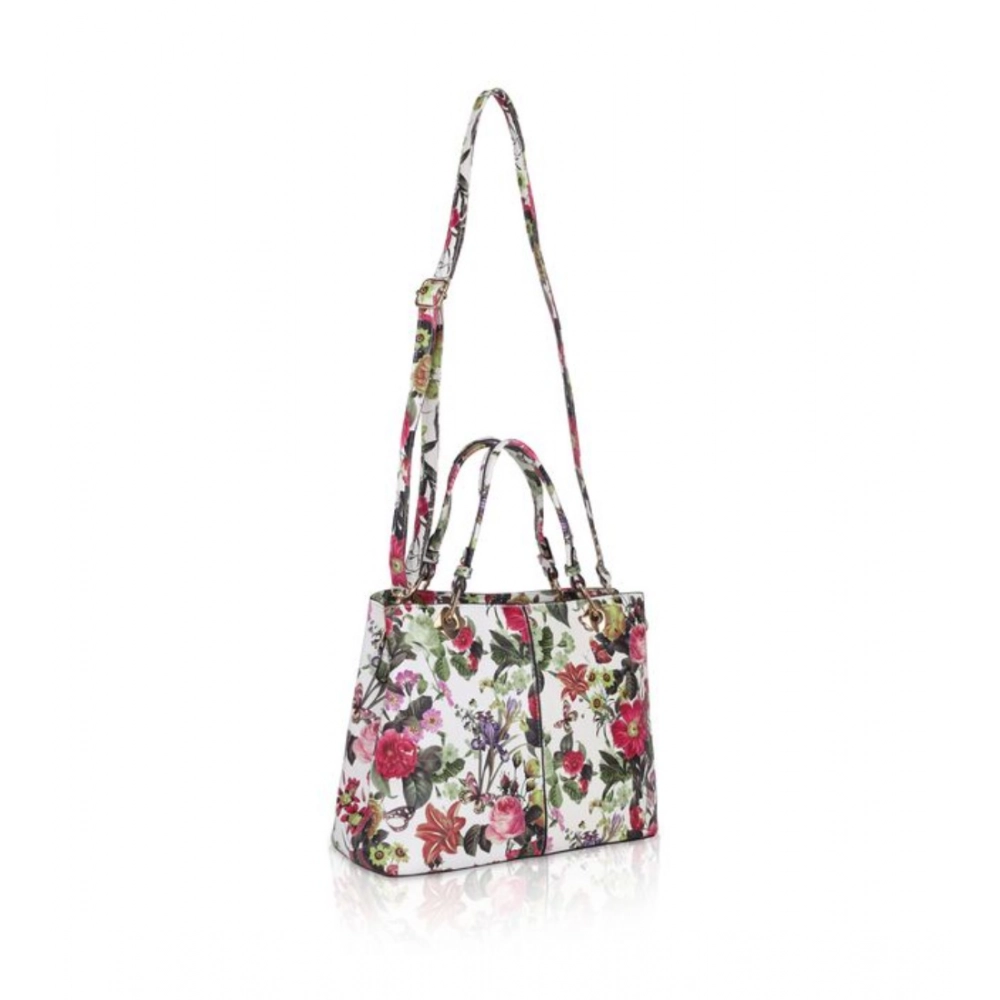 Women's Faux Leather Printed Handheld Bag (White Pink) - Image 5