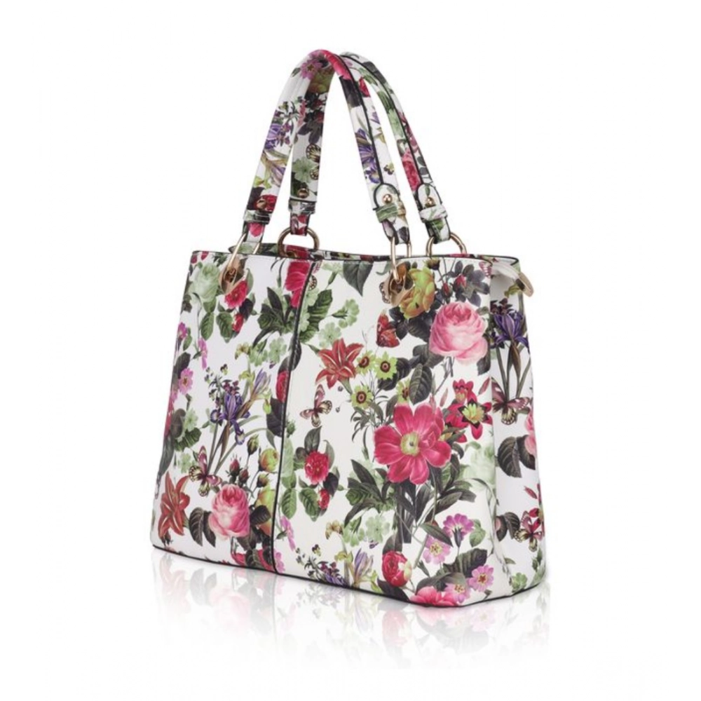 Women's Faux Leather Printed Handheld Bag (White Pink) - Image 2