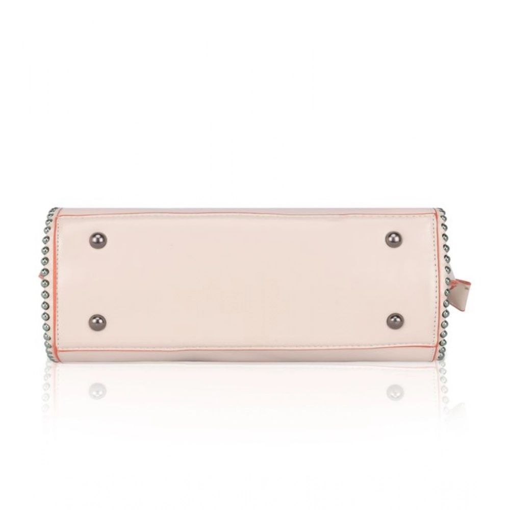 Women's Faux Leather Metal Beads Handbag (Pink) - Image 5