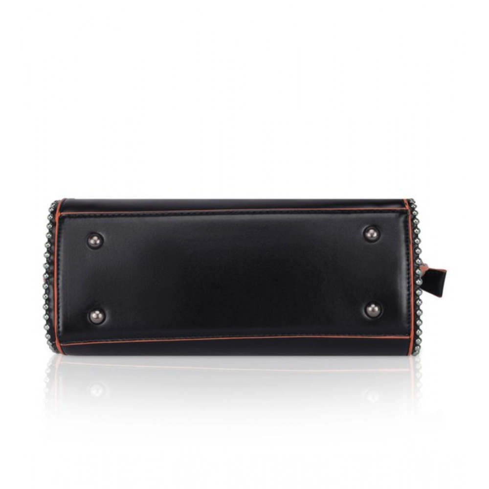 Women's Faux Leather Metal Beads Handbag (Black) - Image 5
