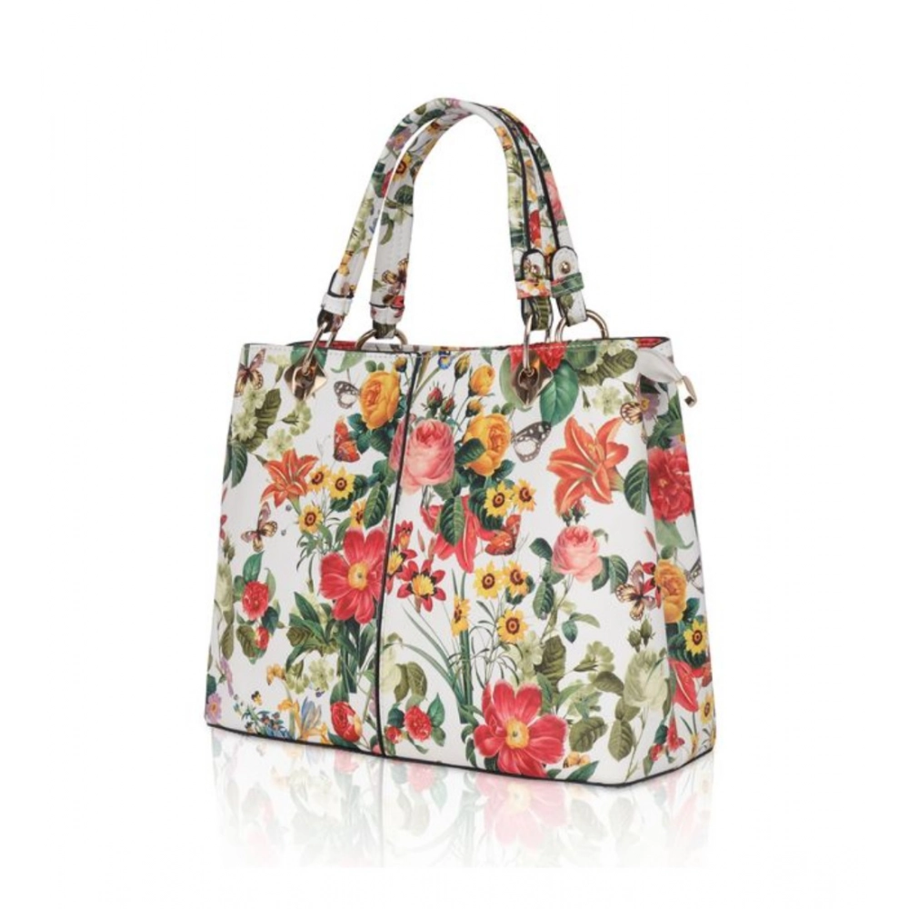Women's Faux Leather Printed Handheld Bag (White Orang) - Image 2