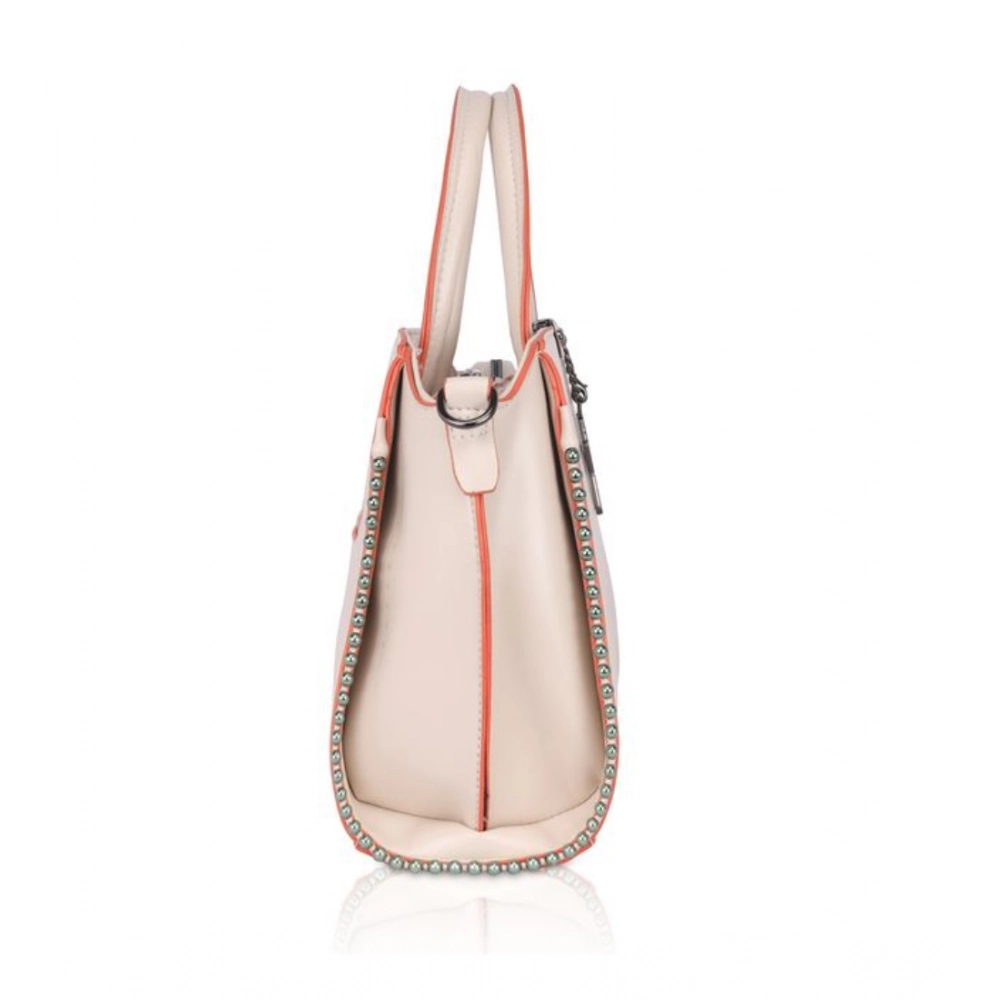 Women's Faux Leather Metal Beads Handbag (Pink) - Image 3