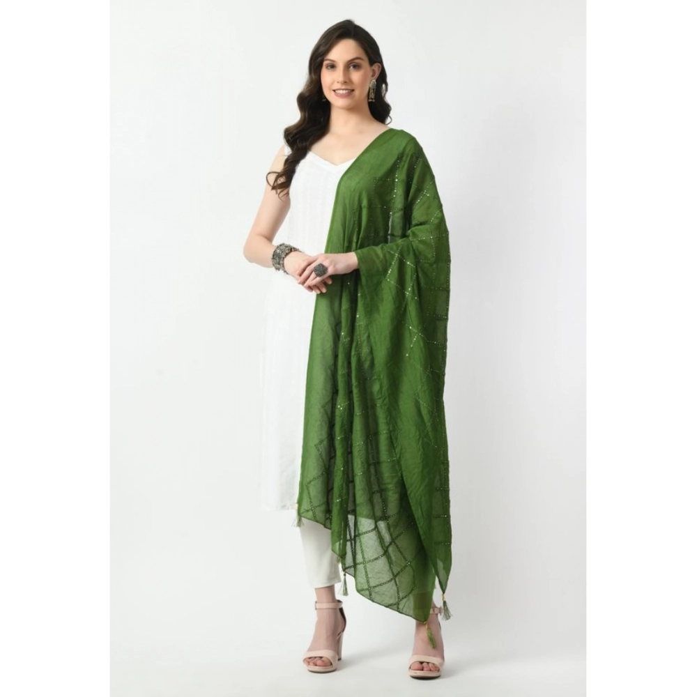 Women's Chanderi Self Design Dupatta (Mehandi, Length: Free Size) - Image 3